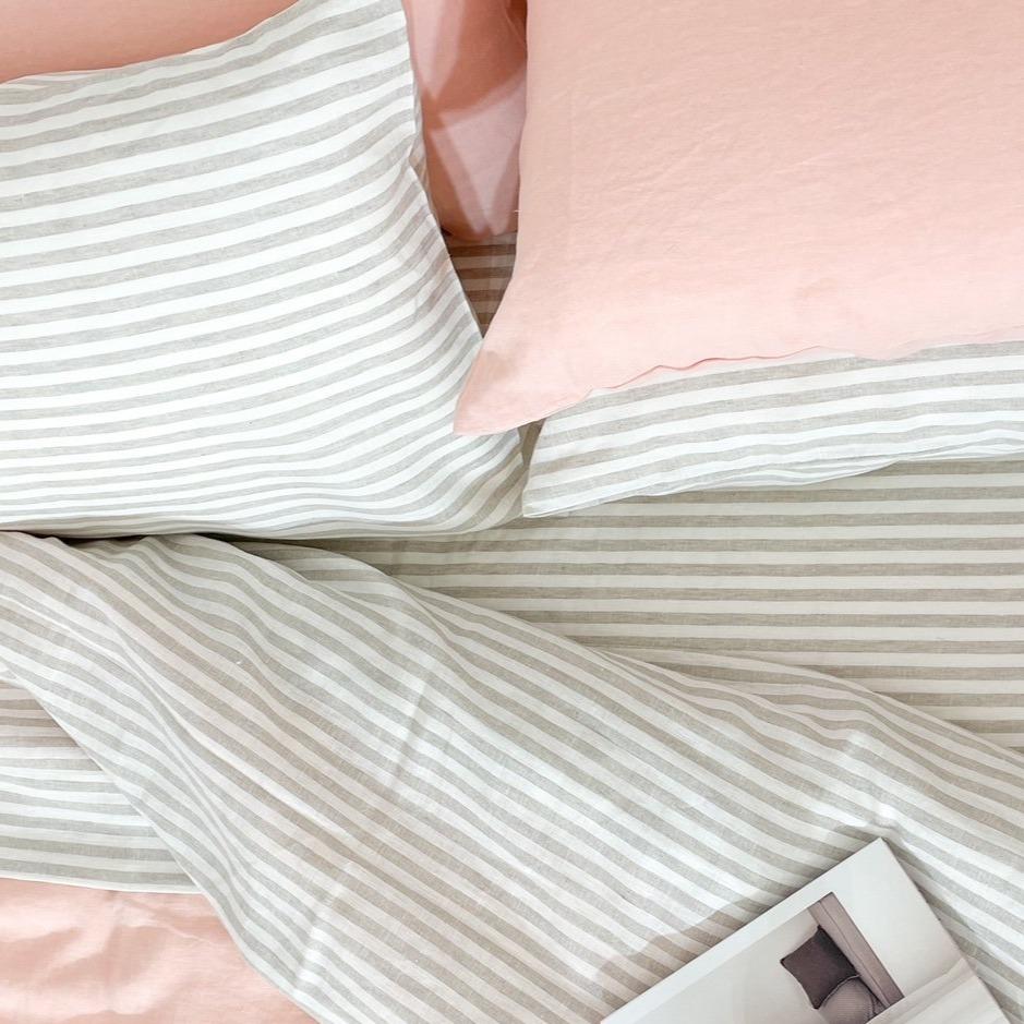 Sandy Beach Stripe Linen Flat Sheet